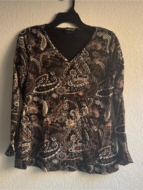 George Brown and Cream Paisley V-Neck Long Sleeve Top Medium